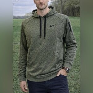 -Nike Green Hoodie Therma Fit Zippered Sleeve Pocket Men's Small
